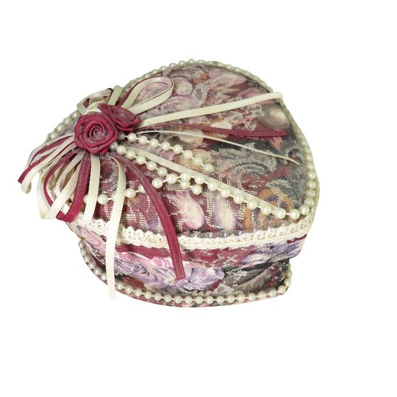 1980s Vintage Handmade Grandmacore Heart Shaped Jewelry Box with Pearls - Picture 1 of 6